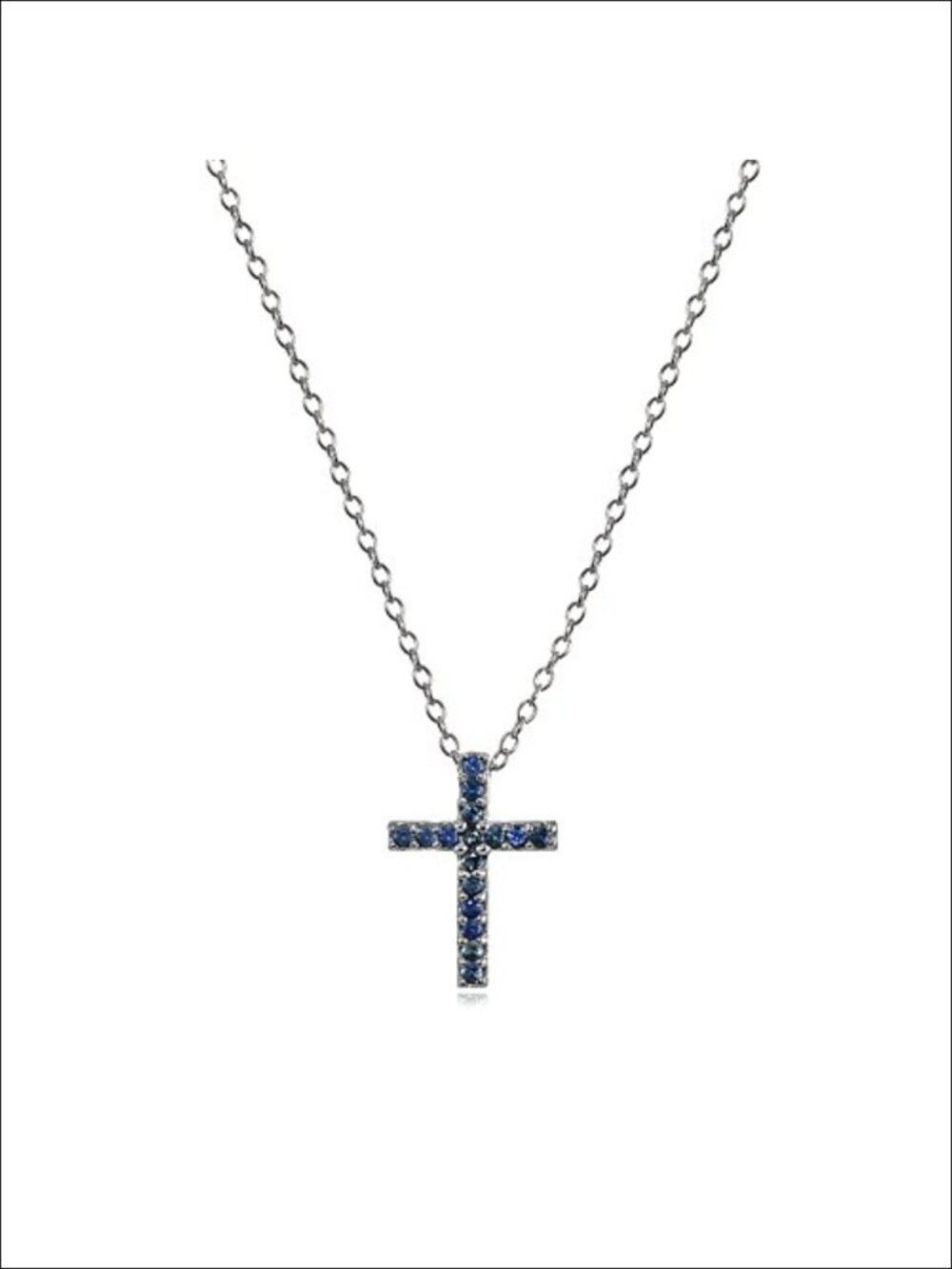 Sterling Silver Sapphire Cross Pendant Necklace Dainty Religious 18